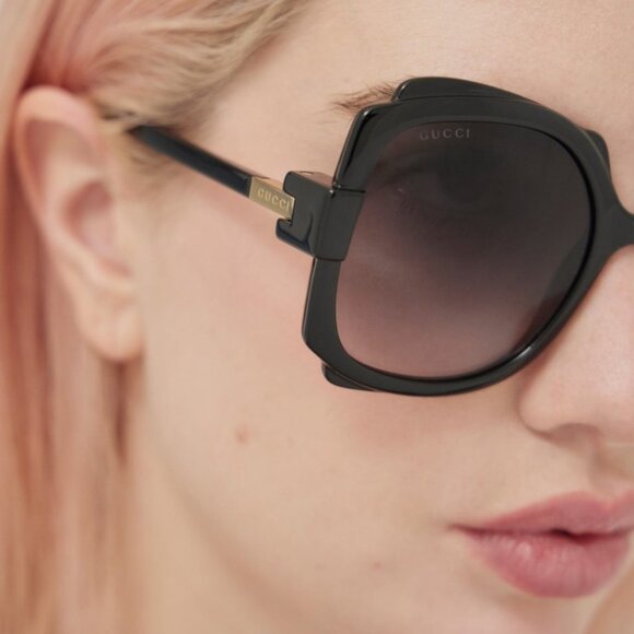 NEW GUCCI WOMEN OVERSIZED BLACK SUNGLASSES GUCCI - Picture 3 of 5
